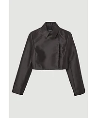 Karen Millen Women's Satin Twill Cropped Wrap Tailored Jacket