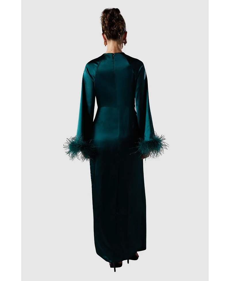 Coast Women's Feather Trim Satin Maxi Dress