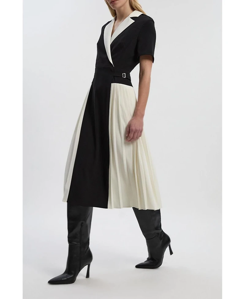 Karen Millen Women's Tailored Crepe Pleated Midi Shirt Dress