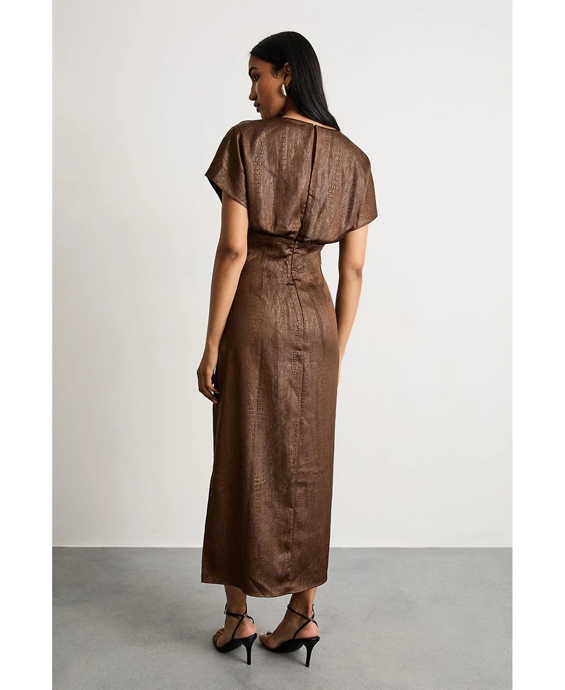 Warehouse Women's Leather Look Twist Front Midi Dress