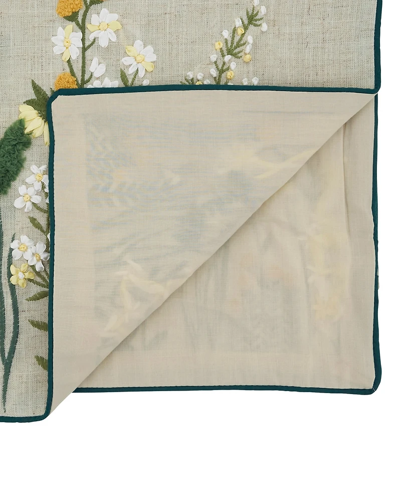 Saro Lifestyle Embroidered Linen Blend Floral Table Runner, 16" x 72"