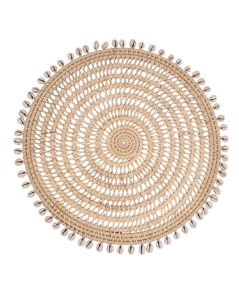 Saro Lifestyle Rattan and Shell Beaded Round Placemats, Set of 4