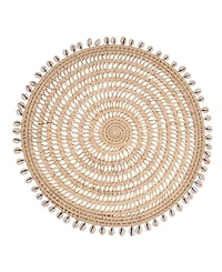 Saro Lifestyle Rattan and Shell Beaded Round Placemats, Set of 4