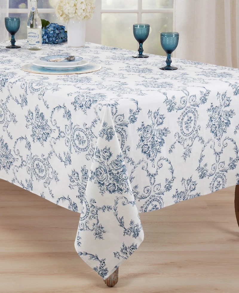 Saro Lifestyle Classic Toile Floral Linen Blend Tablecloth
