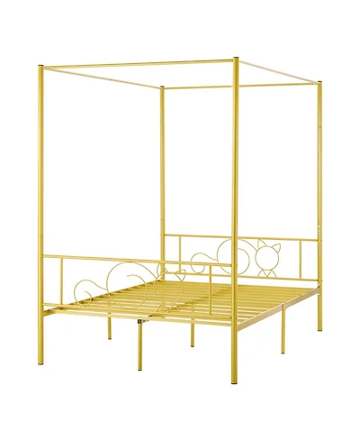 Gouun Full Size Metal Four-Poster Canopy Bed Frame with Headboard