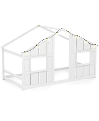 Gouun Twin Size House Bed with Led Lights, Montessori Slat-Free Floor Bed