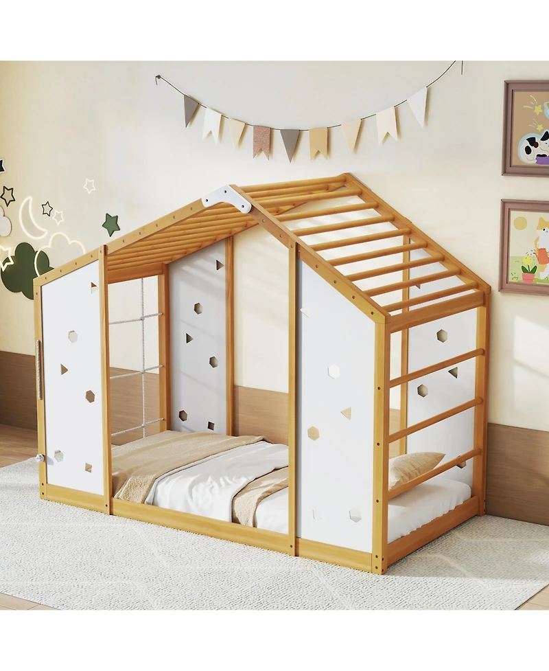 Gouun Twin Size 2-in-1 Climbing Bed with Monkey Bars and Rope Ladder