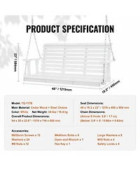 Gouun Wooden Porch Swing with Chains 880 lb Capacity