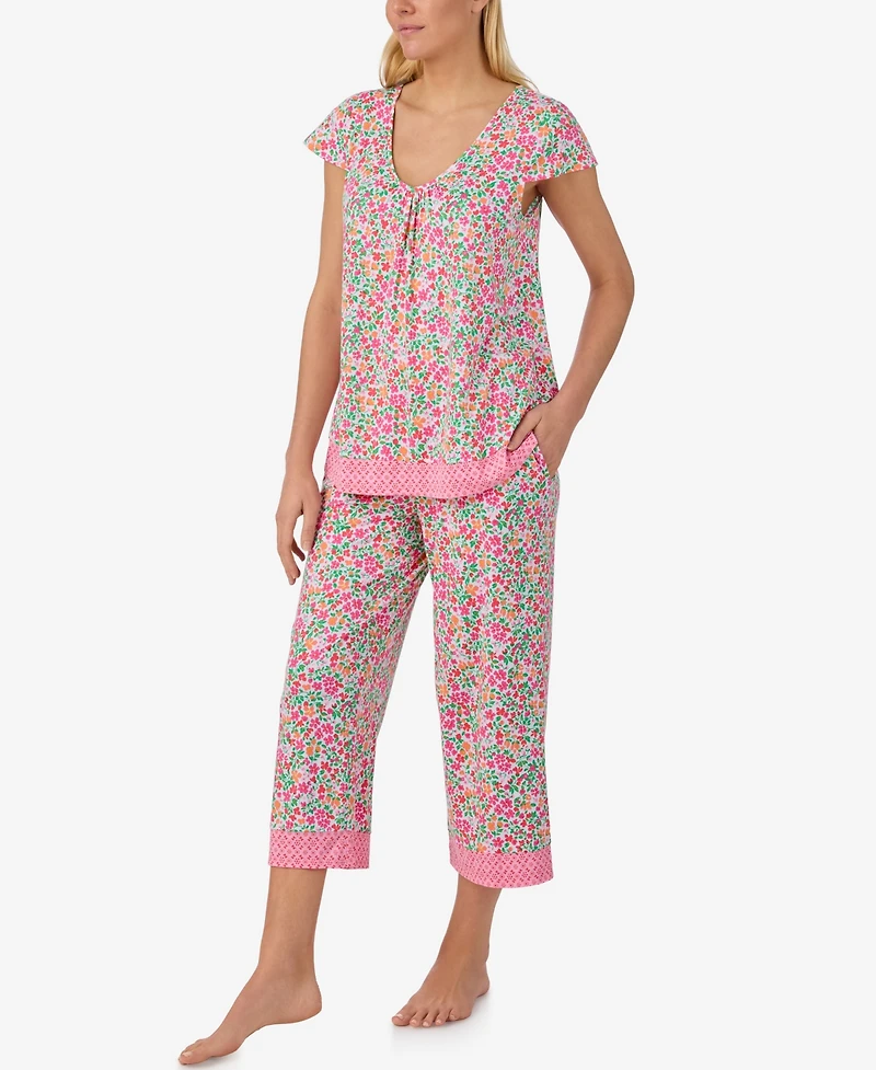 Ellen Tracy Women's Scoop Neck Top and Cropped Pajama Pants, 2-Piece Set
