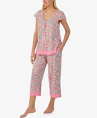 Ellen Tracy Women's Scoop Neck Top and Cropped Pajama Pants, 2-Piece Set
