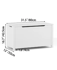 Rainsken Kids Toy Chest, Wooden Toy Box Storage Organizer, Bench with Safety Hinged Lid for Playroom