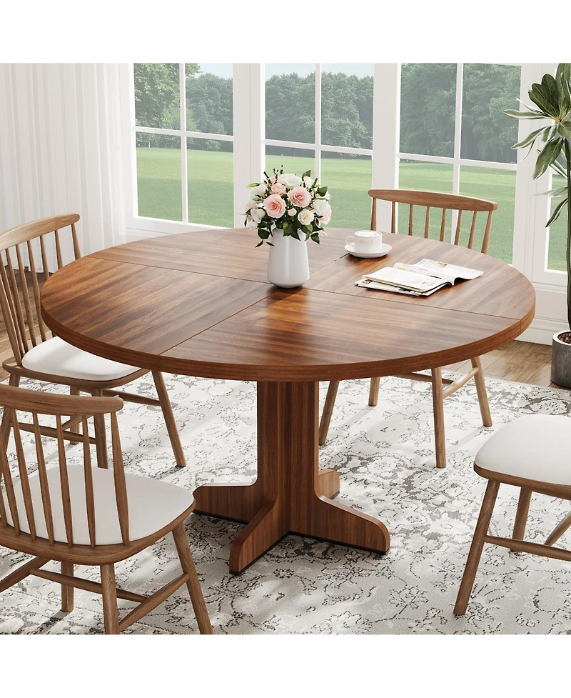 4-Person Round Wooden Pedestal Dining Table (Table Only)