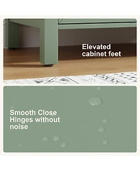 homfan Bathroom Vanity with Ceramic Sink, Storage Cabinet Drawer and 2 Soft Closing Doors, Single Sink Integral Top