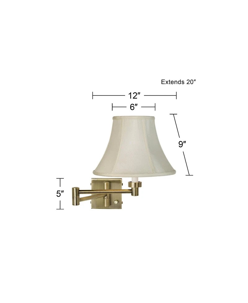 Barnes and Ivy Modern Swing Arm Wall Lamp Antique Brass Plug-In Light Fixture Creme Fabric Bell Shade Bedroom Bedside Living Room