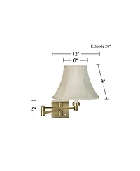 Barnes and Ivy Modern Swing Arm Wall Lamp Antique Brass Plug-In Light Fixture Creme Fabric Bell Shade Bedroom Bedside Living Room