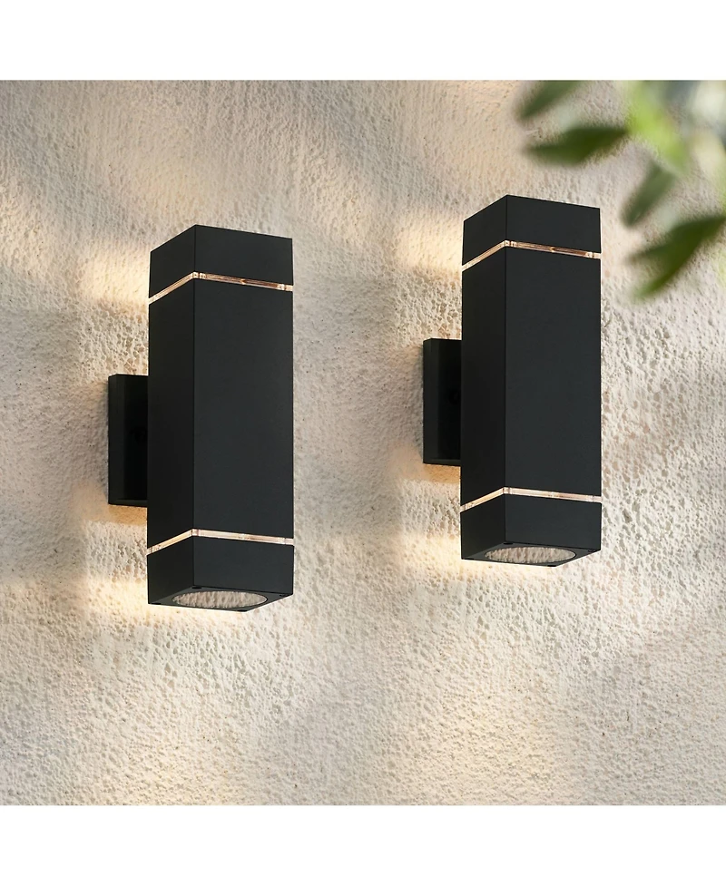 Possini Euro Design Skyridge High Modern Outdoor Wall Light Fixture Mount Porch House Set of 2 Up Down Aluminum