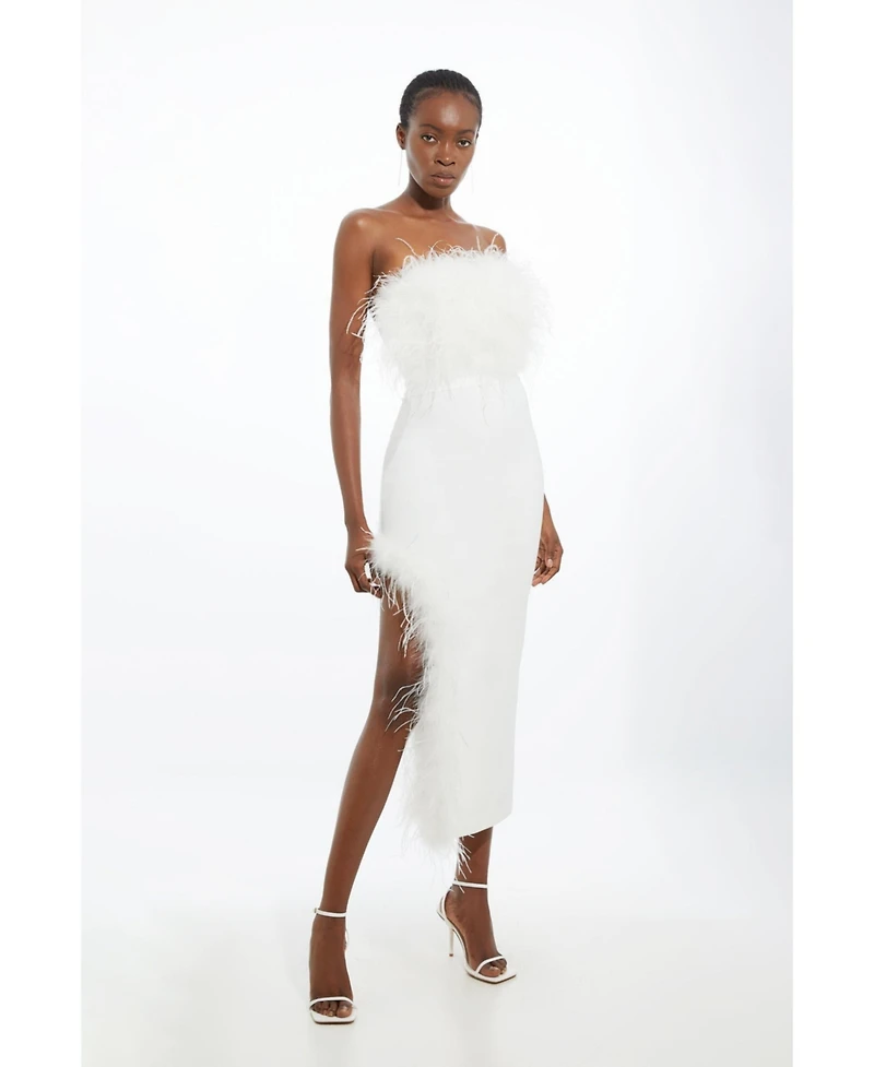 Karen Millen Women's Feather Detail Bandeau Knit Midi Dress