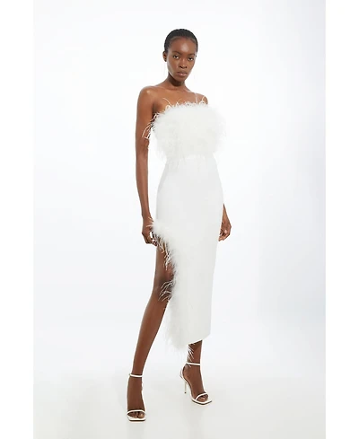 Karen Millen Women's Feather Detail Bandeau Knit Midi Dress