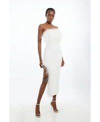 Karen Millen Women's Feather Detail Bandeau Knit Midi Dress