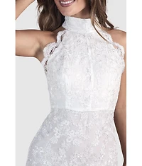 Coast Women's High Neck Mesh Mini Wedding Dress