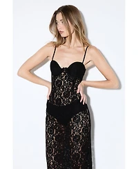 MissPap Women's Premium Bustier Corded Lace Midi Dress