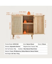 Gouun Rattan Storage Cabinet with Adjustable Shelf and 2 Doors