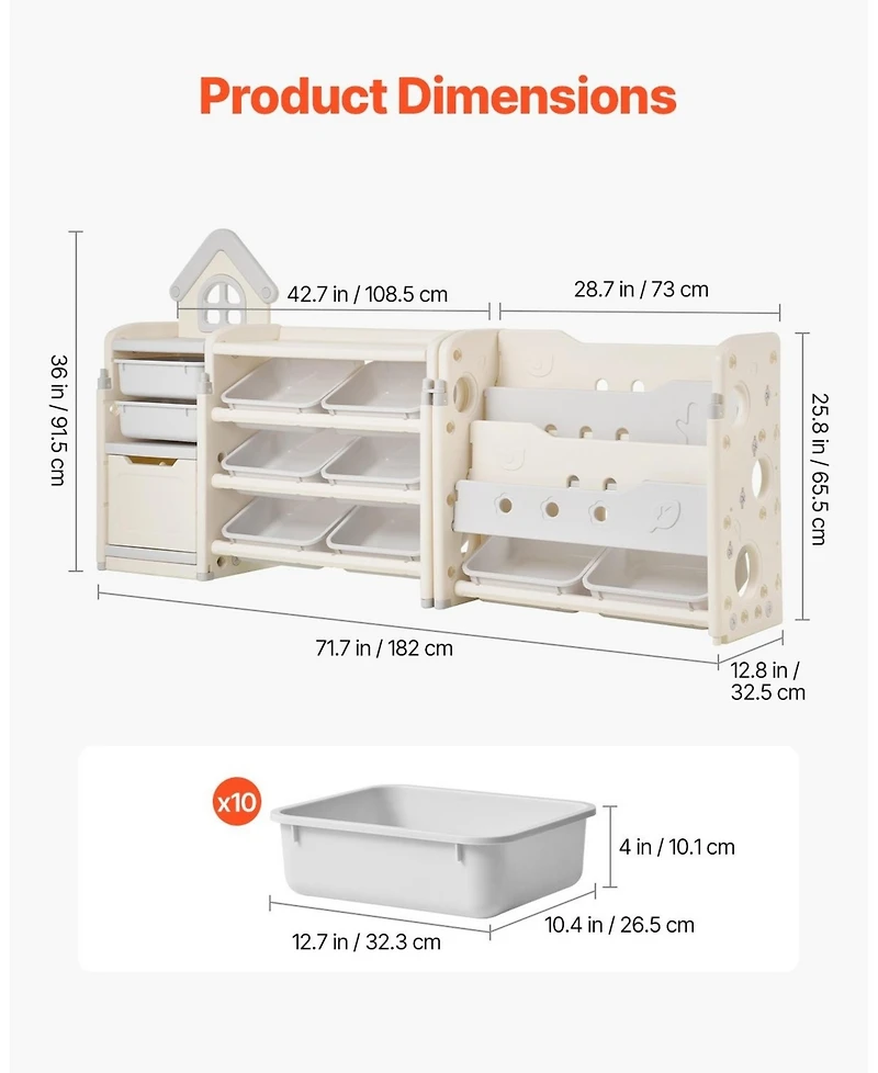 Gouun Kids Toy Storage Organizer with Bookshelf and 10 Bins