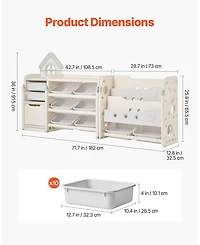 Gouun Kids Toy Storage Organizer with Bookshelf and 10 Bins