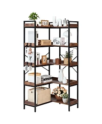 Gouun 5 Tier Corner Bookshelf with Hooks and Metal Frame