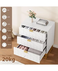 gaomon Modern 3 Drawer Wide Dresser Chest, Gold Metal Legs & Handles, Wood Storage Organizer for Bedroom Living Room