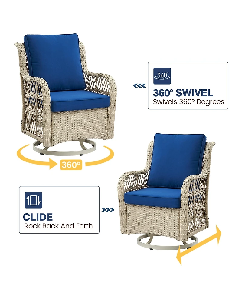 gaomon 3-Piece Swivel Rocking Bistro Set- Rattan Chairs Glass Table for Porch Deck