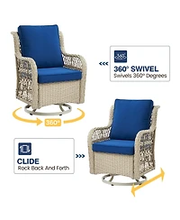 gaomon 3-Piece Swivel Rocking Bistro Set- Rattan Chairs Glass Table for Porch Deck