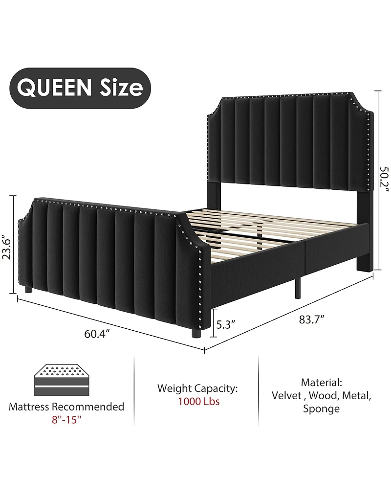 Homfan Upholstered Bed Frame with Headboard and Footboard