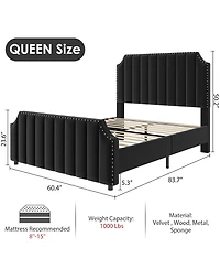 Homfan Upholstered Bed Frame with Headboard and Footboard