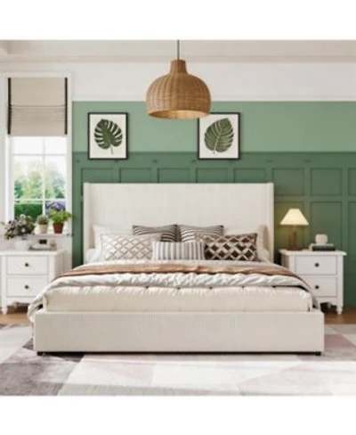 Homfan Upholstered Platform Bed Frame With Storage Drawers Wingback With Tufted Headboard Footboard
