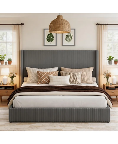 Homfan Upholstered Platform Bed Frame with Storage Drawers