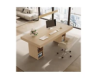 gaomon 6-8 Person Farmhouse Wooden Dining Table with Storage Cubes