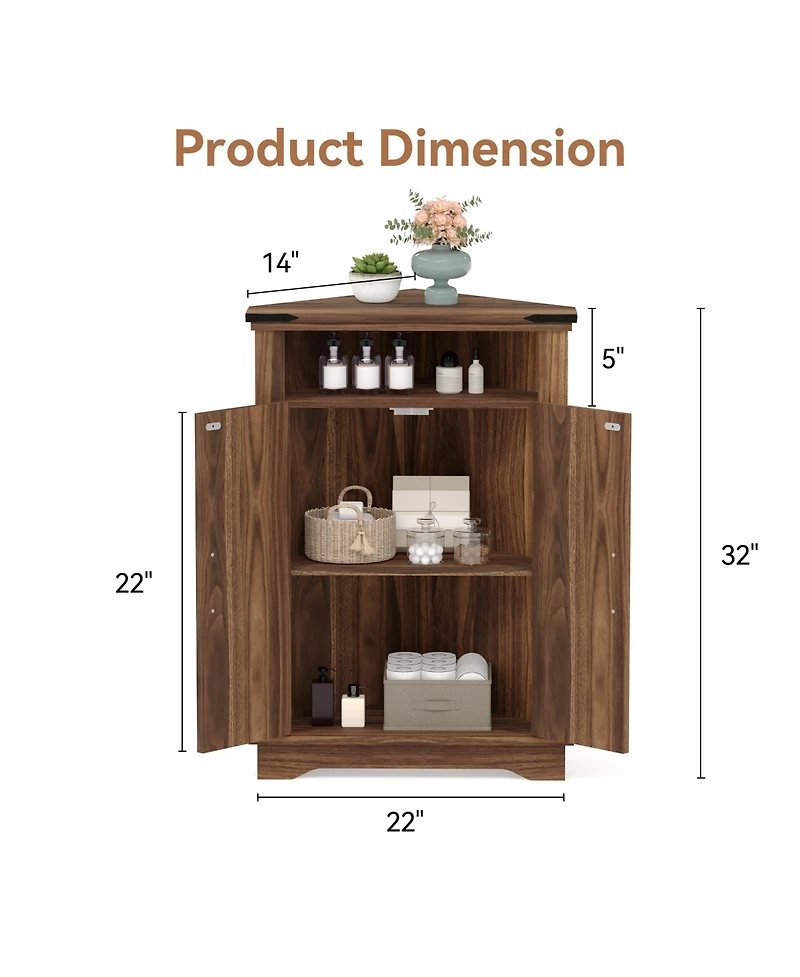 homfan Farmhouse Corner Bathroom Cabinet with Sliding Barn Door - Adjustable Shelf and Compact Organizer - Space-Saving Floor Standing Cabinet