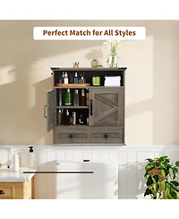 Homfan Farmhouse Wall Cabinet with Barn Doors and Adjustable Shelf, 25 Wide Bathroom Storage Organizer for Bath, Laundry Entryway