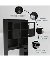 Homfan Over Toilet Storage Cabinet with Glass Doors and Adjustable Shelves, 67.4 in Tall Bathroom Organizer for Bath or Laundry