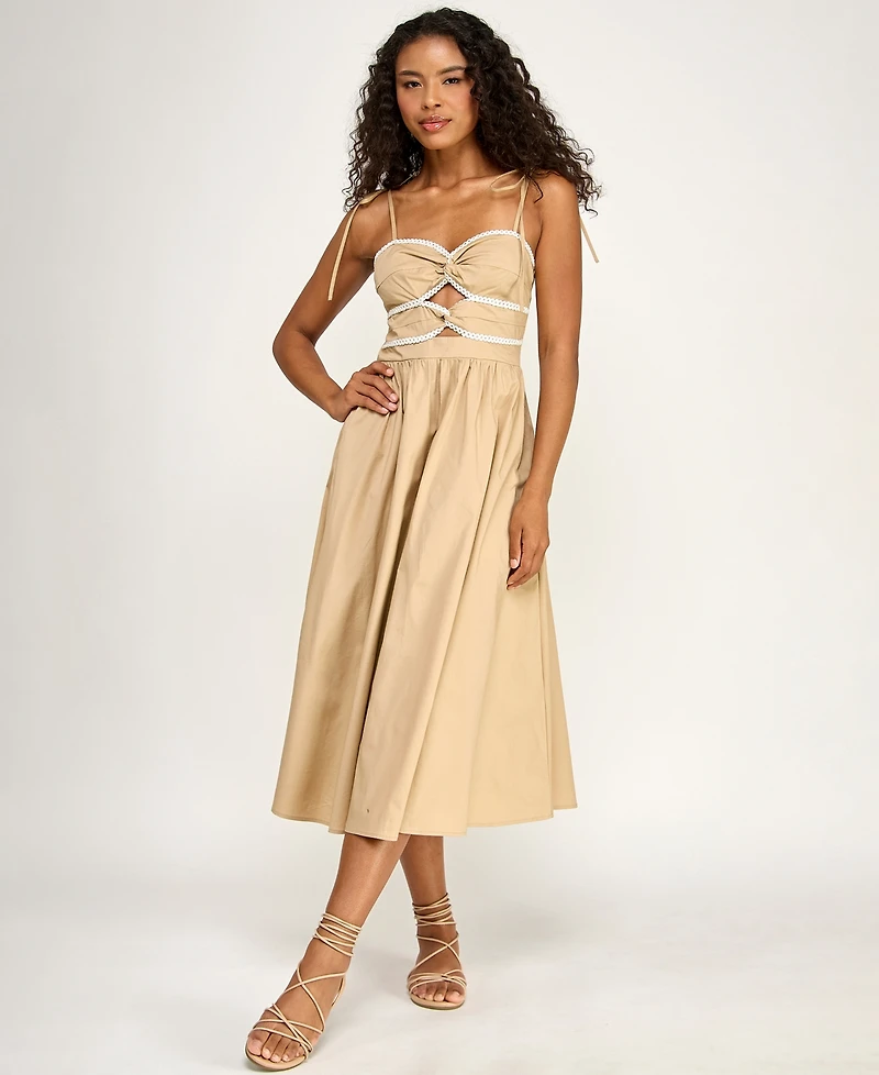 Seni & Cade Juniors' Tie Shoulder Twisted Front Midi Dress