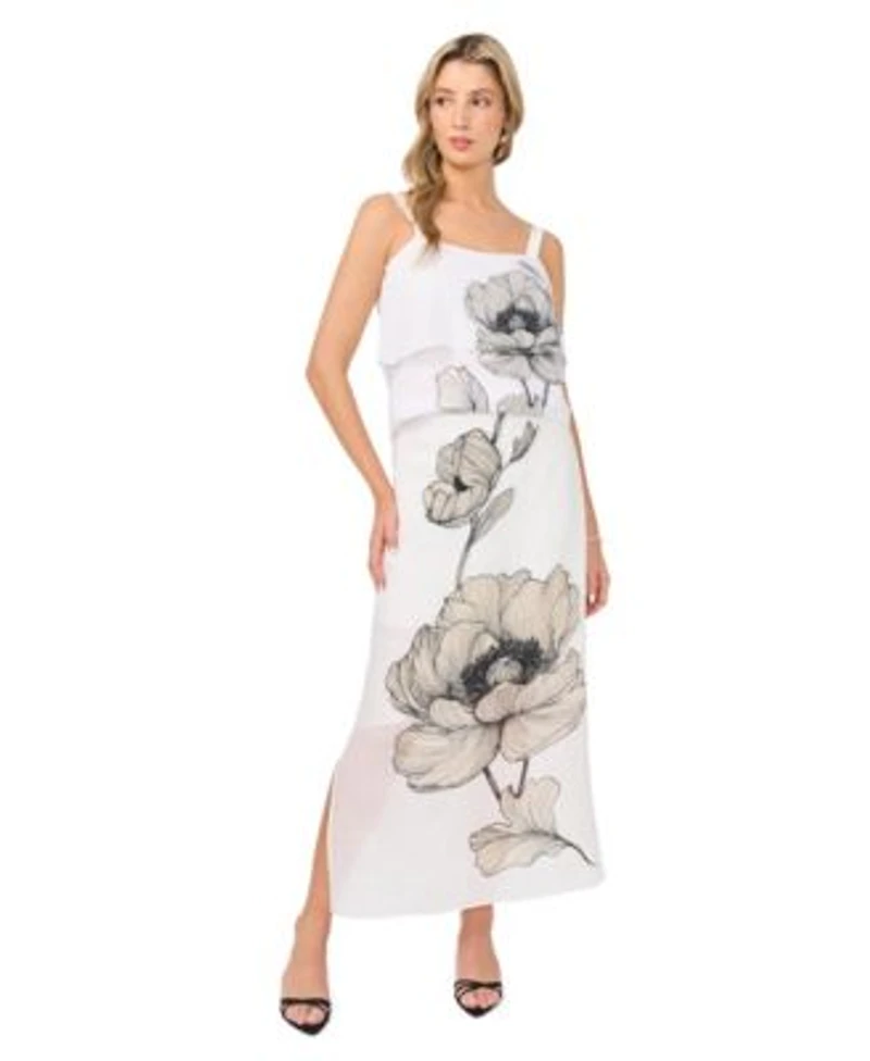 Vince Camuto Womens Floral Square Neck Tank Top Layered Maxi Skirt
