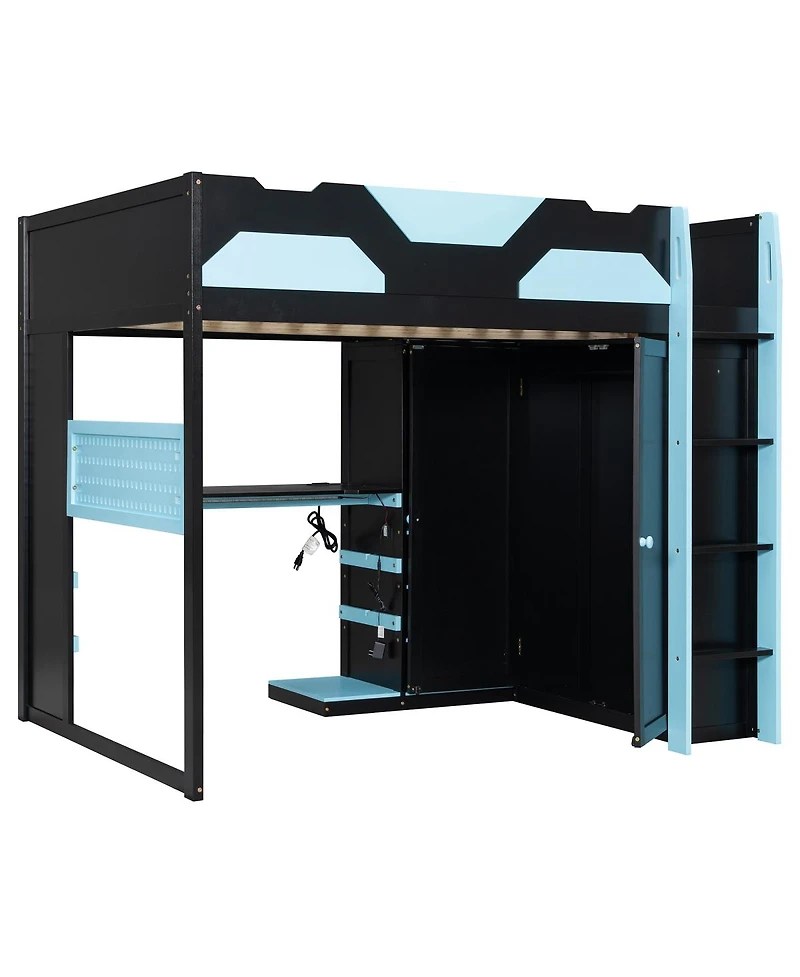 Streamdale Furniture Wood Loft Bed w/Desk, Storage, Usb, Rgb Light