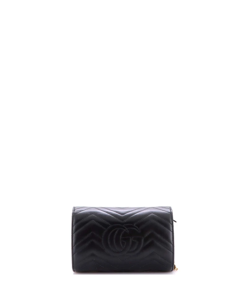 Pre-Owned Gucci Mini Gg Marmont Chain Wallet Matelasse Leather