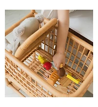 Handcrafted Rattan Kids Shopping Cart with Baby Seat