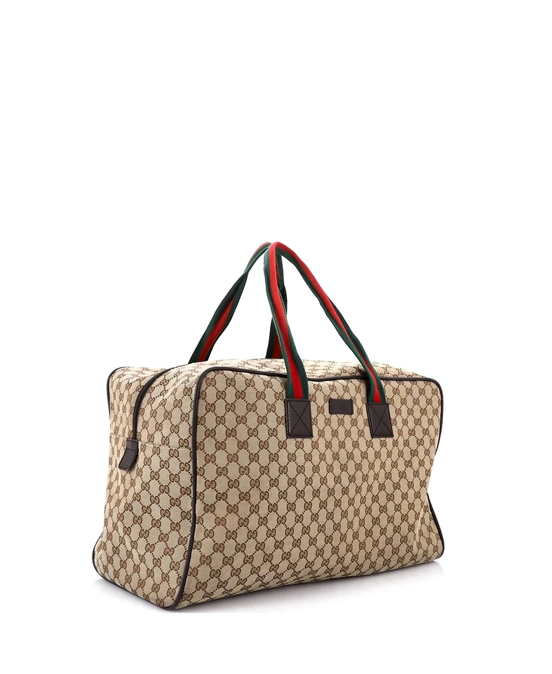 Pre-Owned Gucci Large Web Carry On Duffle Bag Gg Canvas