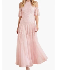 Needle & Thread Women's Scallop Sequin Halter-Neck Ankle Gown