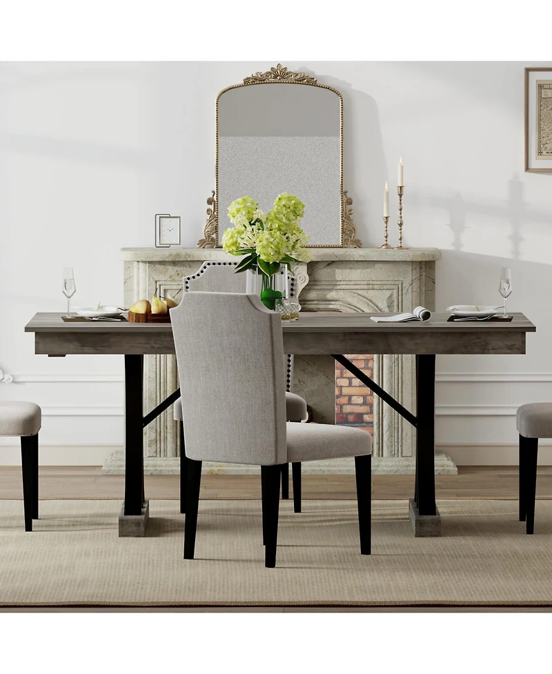 gaomon 71" Wooden Kitchen Table with Two Drawers, Large Dining Table for 6-8 Large Tabletop and Sturdy Frame, Rectangular Dining Table