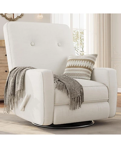 gaomon Nursery Recliner Chair,360 Swivel Rocking Glider Chair for Adults with Adjustable Backrest and Footrest,Cozy Linen Upholstered Armchair