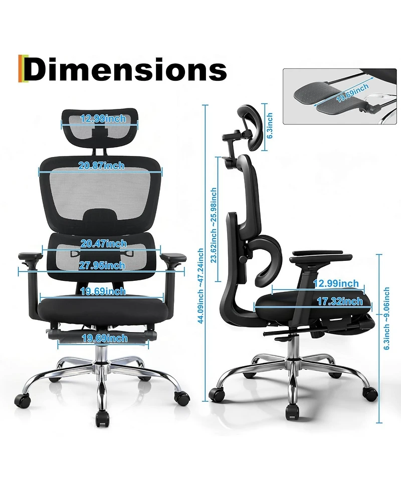 gaomon Ergonomic Mesh Office Chair,Adjustable Lumbar High Back Desk Chair 300lbs,4D Flip-Up Arms,3-Level Tilt Backrest,3D Headrest,Pu Wheels